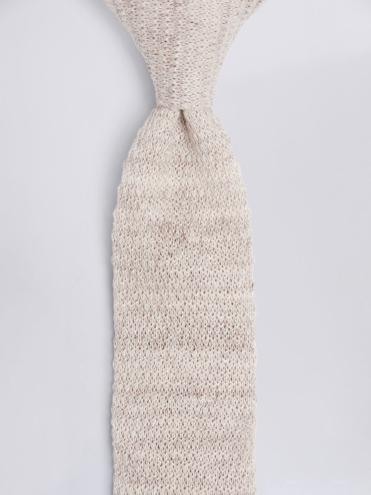 MOSS Gold Latte Melange Knitted Linen Tie - Image 2 of 2 MOSS Gold Latte Melange Knitted Linen Tie - Image 2 of 2