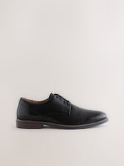 Black Wide Fit Derby Shoes with Navy Contrast Sole - Image 3 of 5