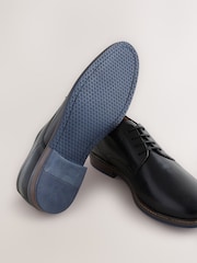 Black Wide Fit Derby Shoes with Navy Contrast Sole - Image 4 of 5