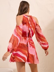 Friends Like These Bright Pink Cold Shoulder Beach Cover Up Mini Dress - Image 4 of 4