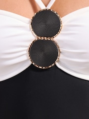 Friends Like These Black/White Halter Neck Raffia TrimTummy Control Swimsuit - Image 4 of 5