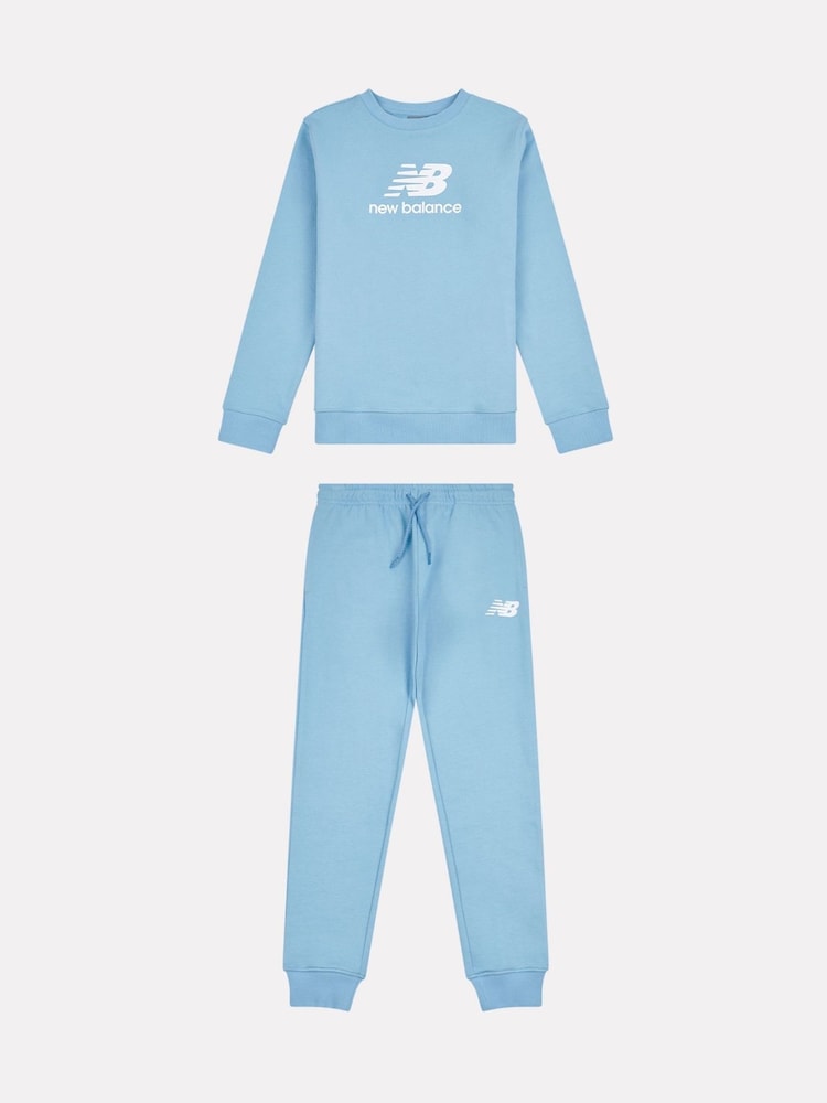 New Balance Blue FT Stacked Logo Crew & Joggers Set - Image 1 of 5