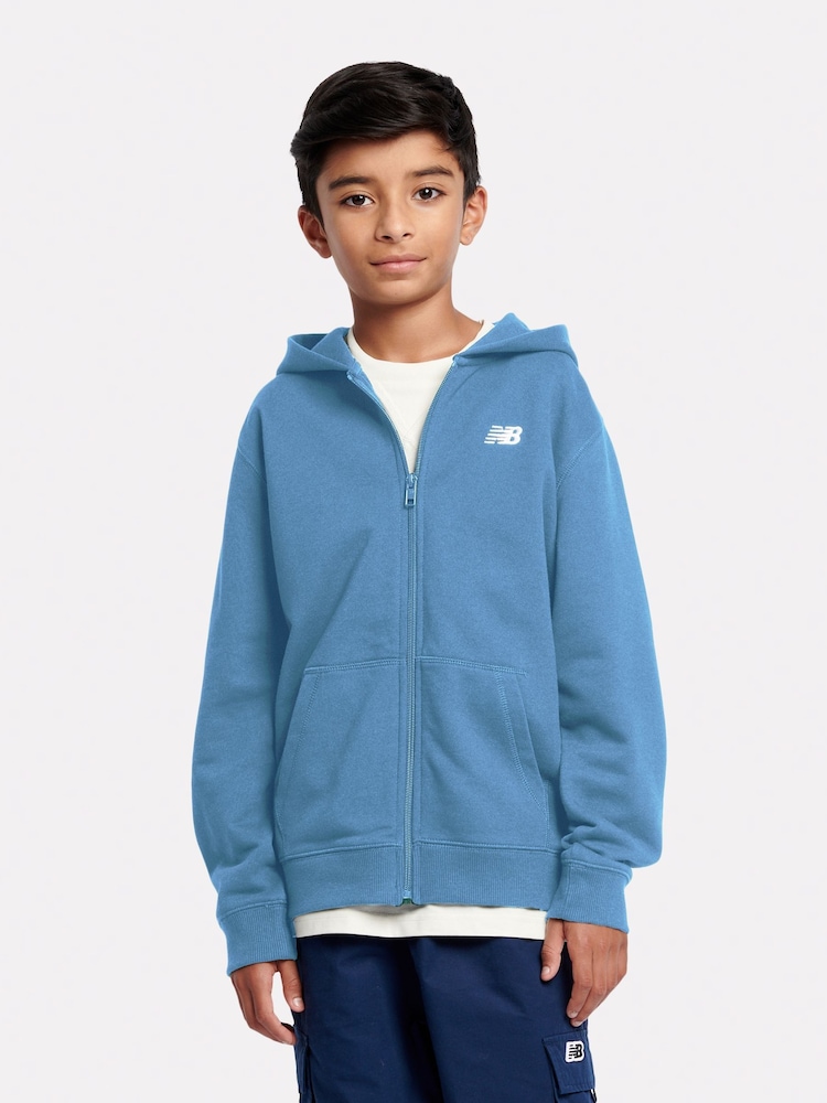 New Balance Blue French Terry Small Logo Full Zip Hoodie - Image 1 of 6 New Balance Blue French Terry Small Logo Full Zip Hoodie - Image 1 of 6
