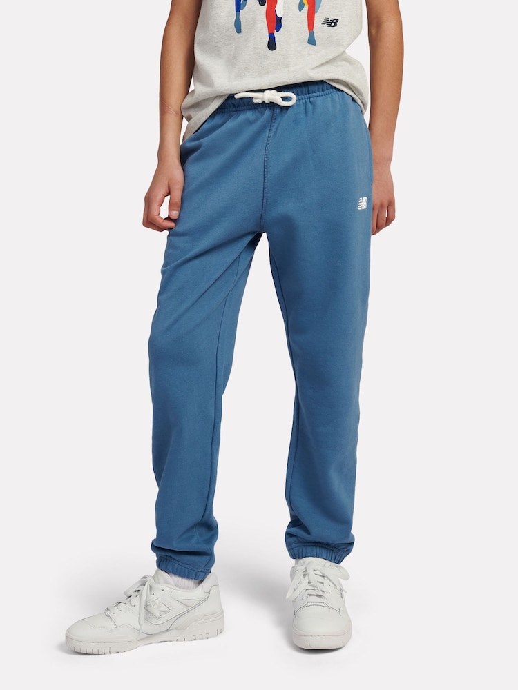 New Balance Blue French Terry Small Logo Joggers - Image 1 of 8 New Balance Blue French Terry Small Logo Joggers - Image 1 of 8