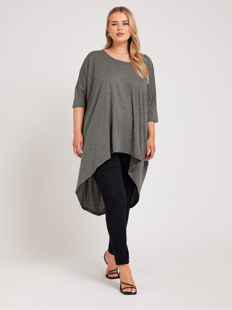 Yours Curve Grey Dipped Hem Longline Tunic - Image 2 of 5
