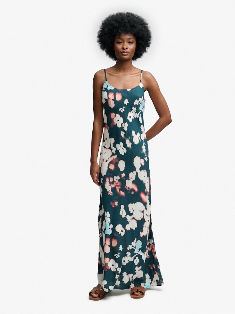 Superdry Black Printed Maxi Slip Dress - Image 1 of 3