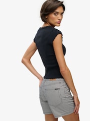 Superdry Blue Mid Rise Shorts - Image 4 of 8