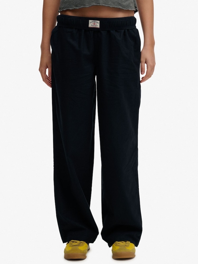 Superdry Blue Cotton Linen Elastic Trousers - Image 1 of 6 Superdry Blue Cotton Linen Elastic Trousers - Image 1 of 6