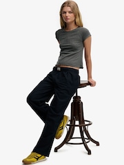 Superdry Blue Cotton Linen Elastic Trousers - Image 3 of 6