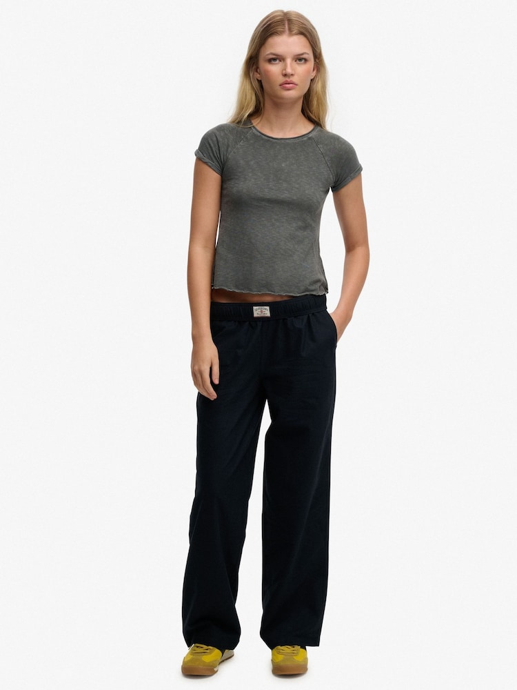 Superdry Blue Cotton Linen Elastic Trousers - Image 6 of 6 Superdry Blue Cotton Linen Elastic Trousers - Image 6 of 6