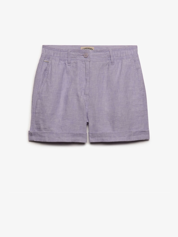 Superdry Purple Mid Rise Linen Shorts - Image 1 of 1