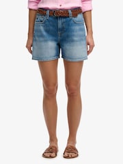 Superdry Blue Mid Rise Denim Shorts - Image 1 of 6