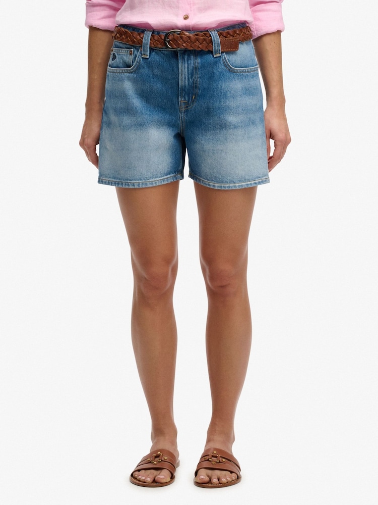 Superdry Blue Mid Rise Denim Shorts - Image 1 of 6