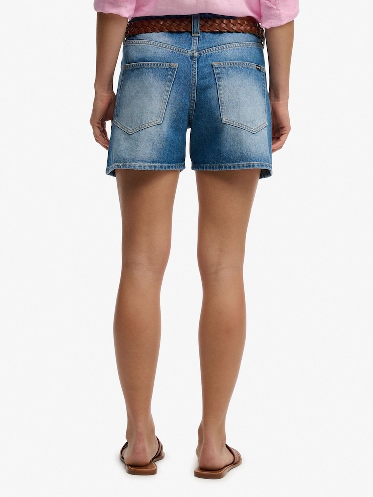 Superdry Blue Mid Rise Denim Shorts - Image 2 of 6