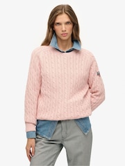 Superdry Pink Slouchy Cable Knit Jumper - Image 1 of 6
