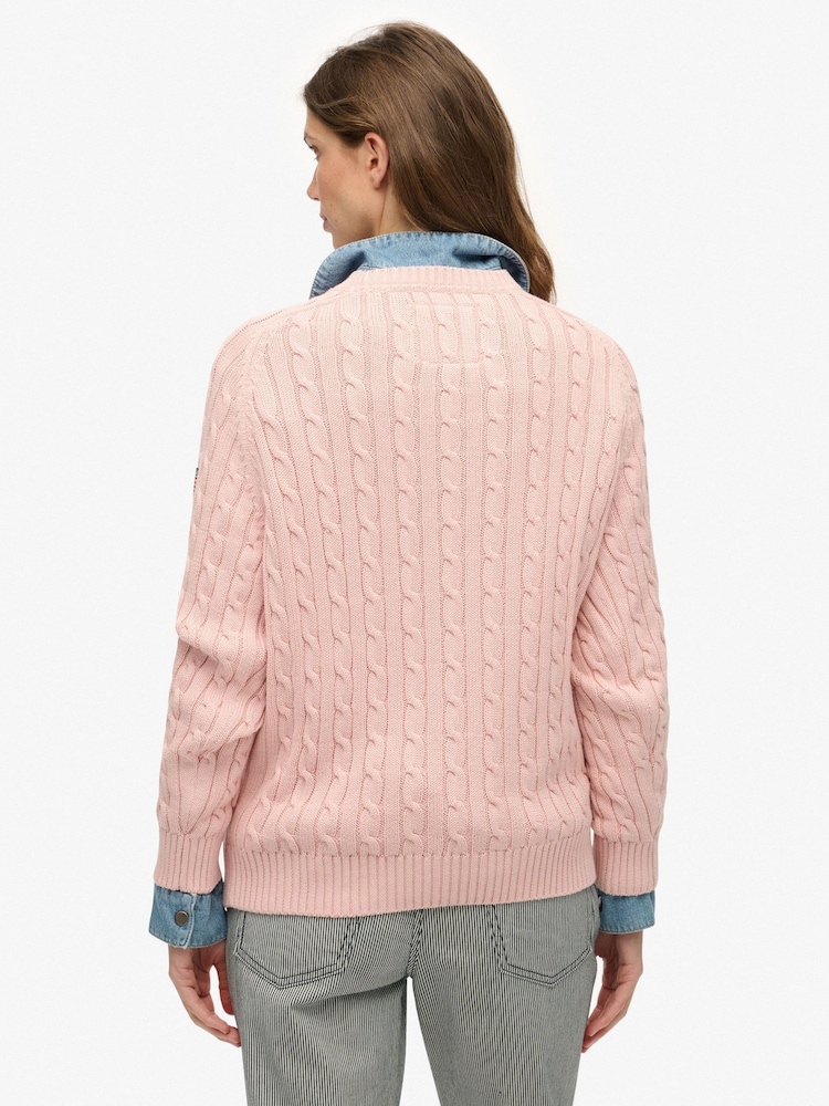 Superdry Pink Slouchy Cable Knit Jumper - Image 2 of 6 Superdry Pink Slouchy Cable Knit Jumper - Image 2 of 6