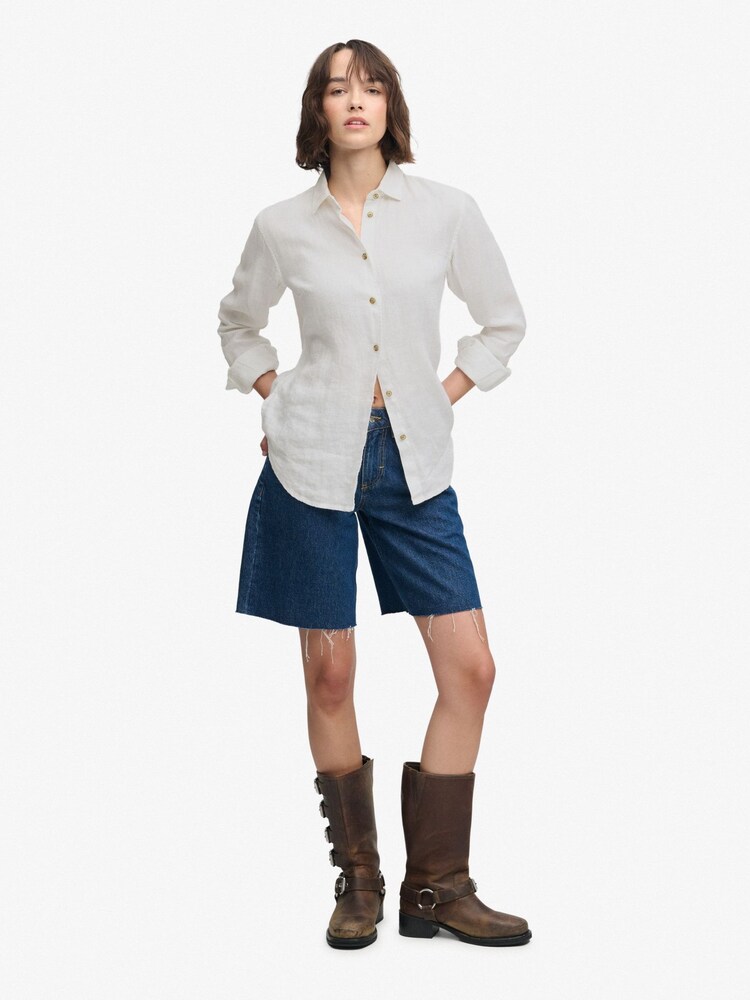 Wit - Superdry Premium Linen Boyfriend Shirt - Afbeelding 2 van 6