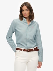Superdry Green Slim Oxford Buttondown Long Sleeve Shirt - Image 1 of 7