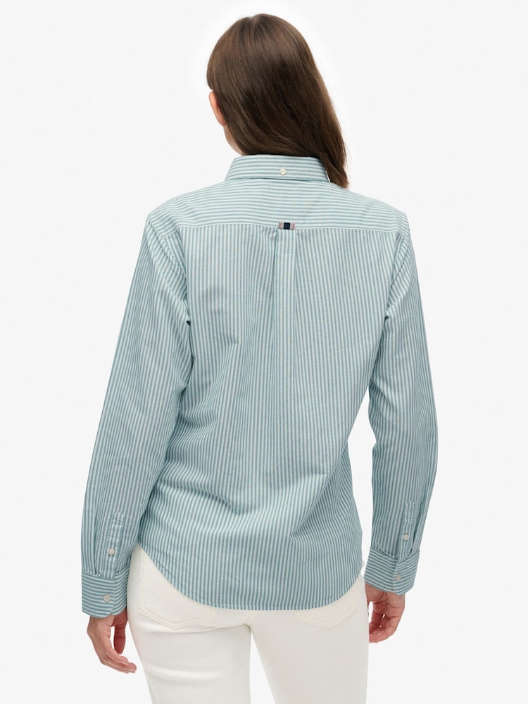 Superdry Green Slim Oxford Buttondown Long Sleeve Shirt - Image 2 of 7