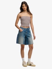 Superdry Mid Blue Wash Mid Rise Baggy Shorts - Image 2 of 7