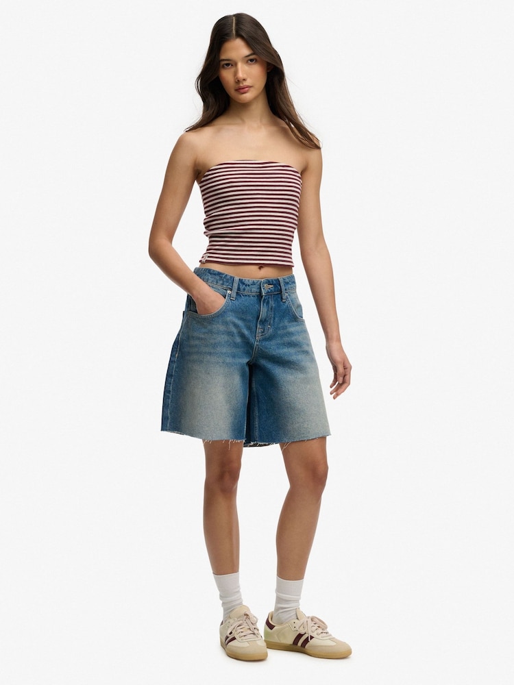 Superdry Mid Blue Wash Mid Rise Baggy Shorts - Image 2 of 7