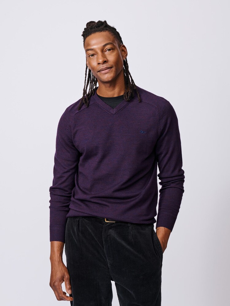 Aubin Purple Burnham Merino V-Neck Jumper - Image 1 of 5
