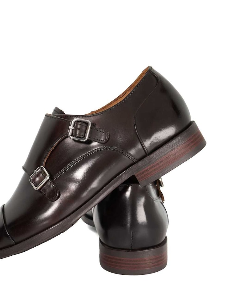 Dune London Chocolate Brown Standard Fit Satchin Flex Sole Toecap Monk Shoes - Image 6 of 6
