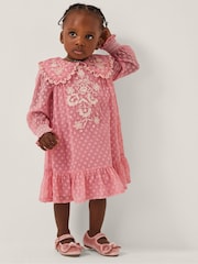 Monsoon Pink Baby Polka Dot Embroidered Collar Dress - Image 1 of 1