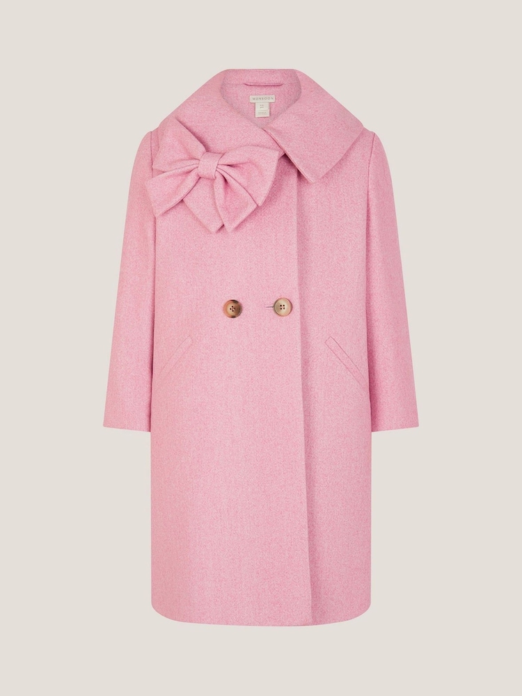 Monsoon Pink Bow Collar Coat - Image 1 of 3