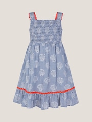 Monsoon Blue Shell Print Gingham Dress - Image 1 of 1