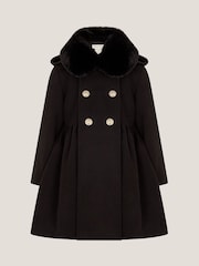 Monsoon Black Faux Collar Double Breasted Coat - Image 1 of 3