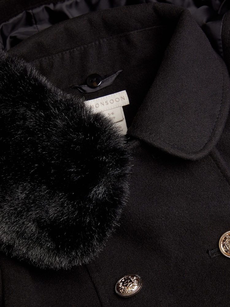 Monsoon Black Faux Collar Double Breasted Coat - Image 3 of 3