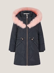 Monsoon Blue Hooded Faux Fur Puffer Coat - Image 1 of 2