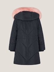 Monsoon Blue Hooded Faux Fur Puffer Coat - Image 2 of 2