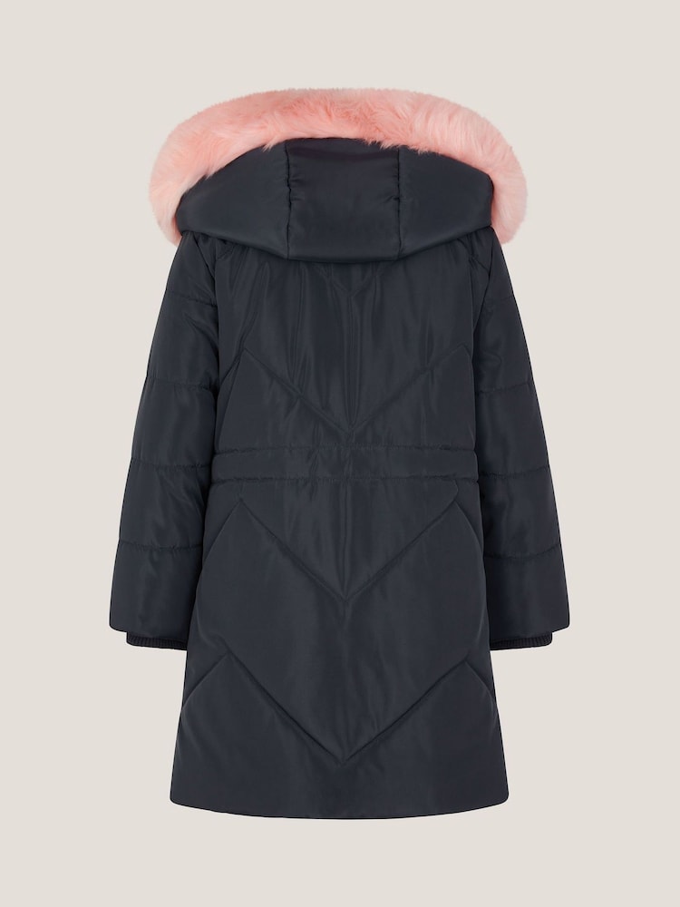 Monsoon Blue Hooded Faux Fur Puffer Coat - Image 2 of 2
