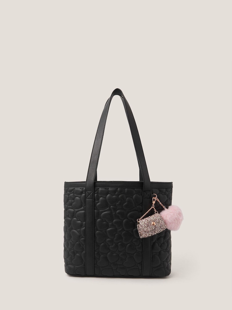Monsoon Black Heart Quilted School Tote Bag - Image 1 of 4 Monsoon Black Heart Quilted School Tote Bag - Image 1 of 4