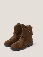 Monsoon Brown Fringe Suedette Cowboy Boots - Image 2 of 3
