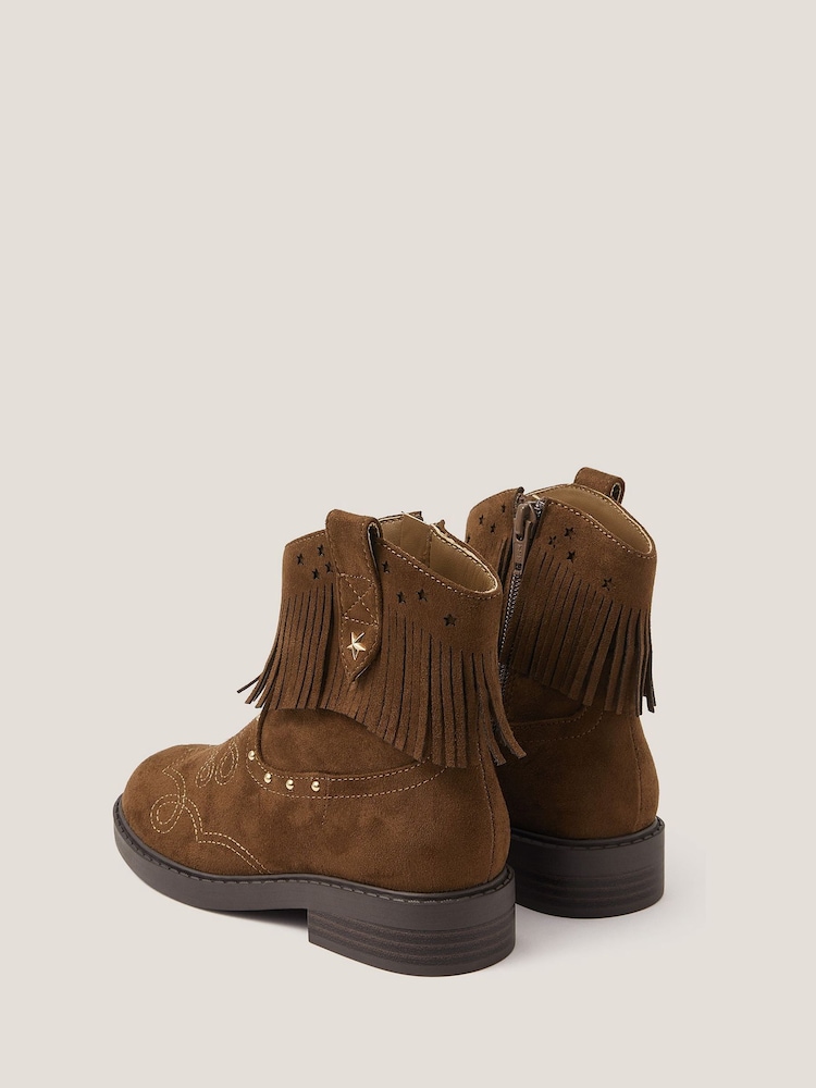 Monsoon Brown Fringe Suedette Cowboy Boots - Image 3 of 3 Monsoon Brown Fringe Suedette Cowboy Boots - Image 3 of 3