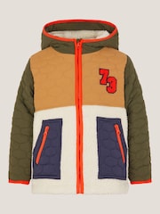 Monsoon Brown Colourblock Borg Quilted Jacket - Image 1 of 3