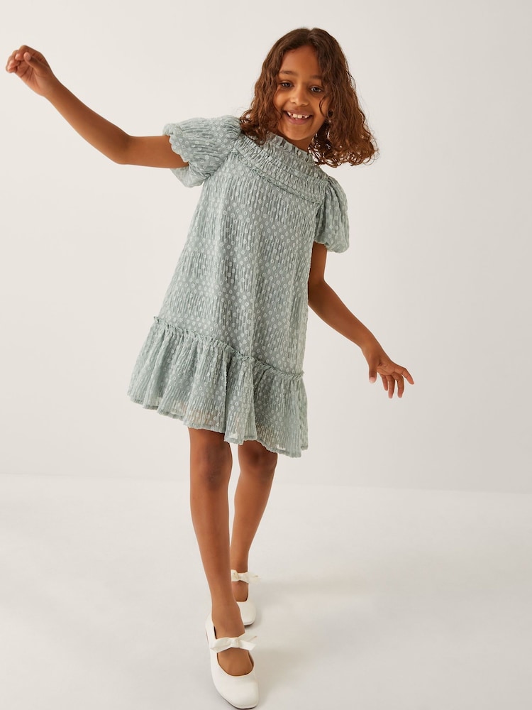Monsoon Green Textured Polka Dot Party Dress - Image 1 of 4 Monsoon Green Textured Polka Dot Party Dress - Image 1 of 4