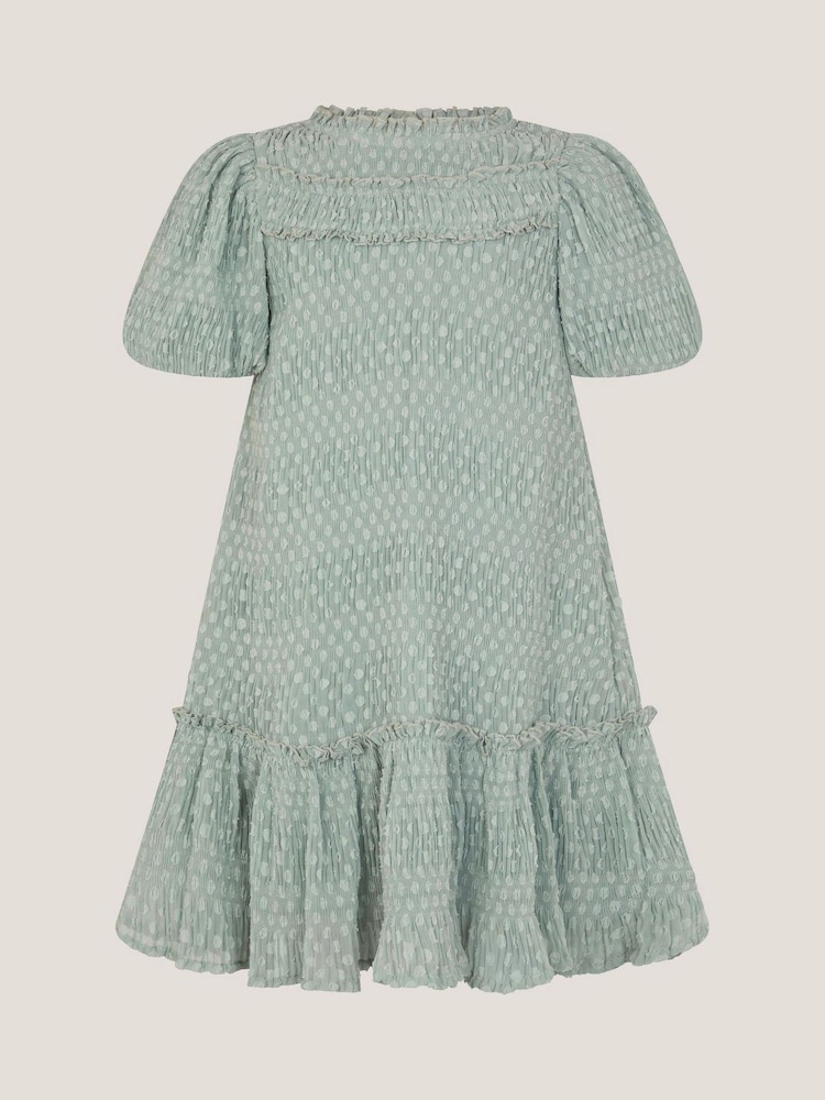 Monsoon Green Textured Polka Dot Party Dress - Image 2 of 4 Monsoon Green Textured Polka Dot Party Dress - Image 2 of 4