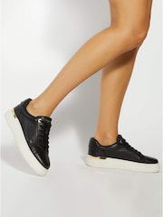 Dune London Black Emeelia Gold Clip Lace Up Trainers - Image 1 of 6