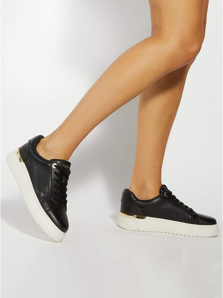Dune London Black Emeelia Gold Clip Lace Up Trainers - Image 1 of 6 Dune London Black Emeelia Gold Clip Lace Up Trainers - Image 1 of 6
