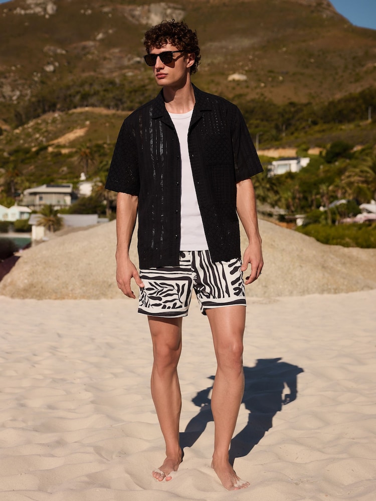 Black/White Tile Print Swim Shorts 5 Inch - Image 2 of 6