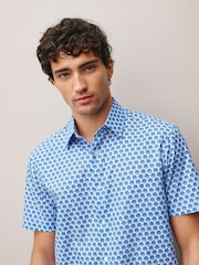 Blue Shell Geometric Regular Fit Cotton Rich Easy Care Print Smart Shirt - Image 4 of 8