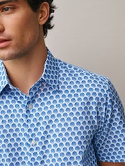 Blue Shell Geometric Regular Fit Cotton Rich Easy Care Print Smart Shirt - Image 5 of 8