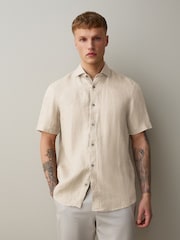 Neutral Regular Fit Signature Basket Weave Linen Short Sleeve Shirt - Image 1 of 7