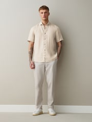 Neutral Regular Fit Signature Basket Weave Linen Short Sleeve Shirt - Image 2 of 7
