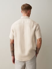 Neutral Regular Fit Signature Basket Weave Linen Short Sleeve Shirt - Image 3 of 7