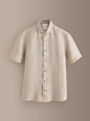 Neutral Regular Fit Signature Basket Weave Linen Short Sleeve Shirt - Image 5 of 7